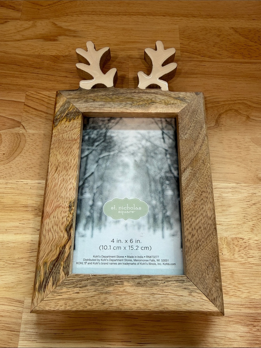 St. Nicholas Square Wood Reindeer Antler Photo Frame - Natural Brown